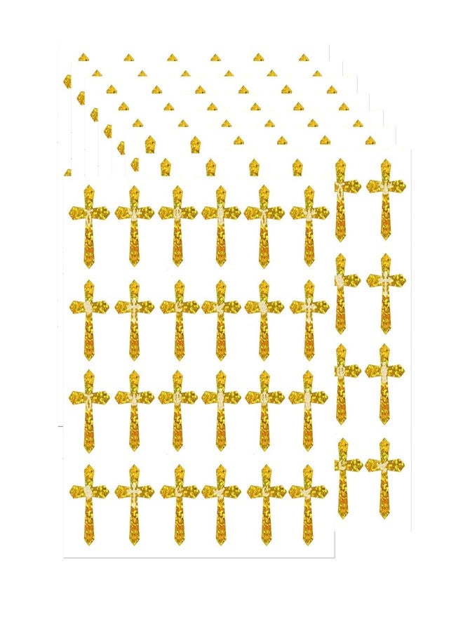 Well Tile 600 Pcs Kids Crosses Stickers Vinyl Art Decor Label Gold Jesus Christian Stickers Religious Cross Sticker Vinyl Art Decor for Church Classroom Party Favor Scrapbooking Calendars - Image 1